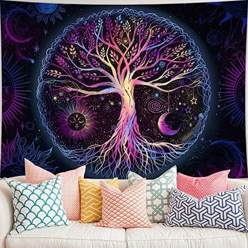 Tree of Life Tapestry Gloden Sun and Moon Wall Hanging Tapestry